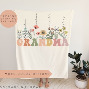 Grandma Blanket With Grandkids Names,Personalized Grandma Wildflower Blanket,Custom Grandma Blanket,Grandma Blanket,Mothers Day Grandma Gift