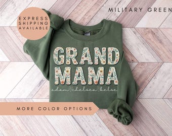 Grandmama Sweatshirt With Names, Personalized Grandmama Wildflowers Sweatshirt, Grandkids Names Sweater, Grandmama Crewneck, grandmama Gift