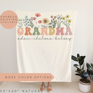 Grandma Blanket With Grandkids Names,Personalized Grandma Wildflower Blanket,Custom Grandma Blanket,Grandma Blanket,Mothers Day Grandma Gift