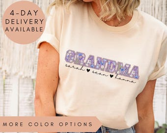 Floral Custom Grandma Shirt, Personalized Grandma Tee, Grandma T-Shirt, Grandma Gift Top, Grandma Birthday Shirt, Grandma T Shirt