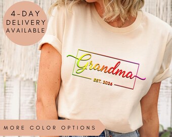 Custom Grandma Shirt Pride,Custom Grandma Est 2026 Tee, Lgbtq+ Gift For New Grandma, Rainbow Grandma T-Shirt, Colorful Pride Month Gift Tee