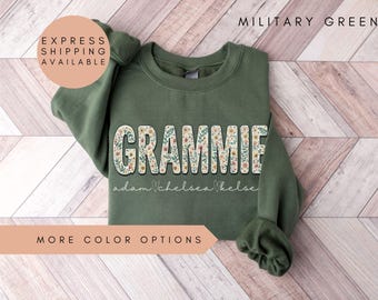 Grammie Sweatshirt With Names,Personalized Grammie flowers Sweater, Grandkids Names Sweater, Grammie Crewneck,Mothers Day Gift, Grammie Gift