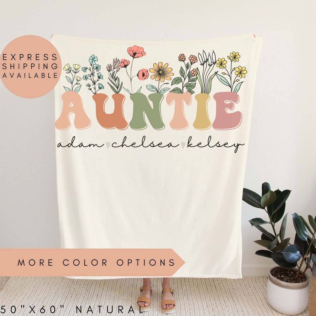 Auntie Blanket With Nieces Names,personalized Aunt Wildflowers Blanket