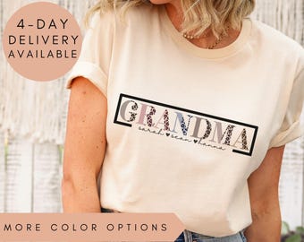 Custom Grandma Shirt, Personalized Grandma Gift, Grandma Leopard Print Tee, Grandma Name Shirt, Gift For Grandma Birthday, Custom Nana Shirt
