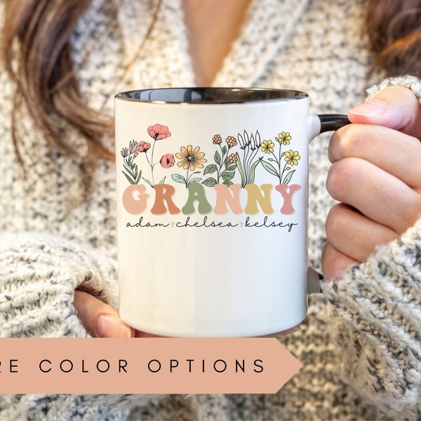 Granny Mug With Grandkids Names,Personalized Granny Wildflowers Mug,Grandkids Names Mug,Custom Grandma Coffee Mug,Mother's Day Granny Gifts