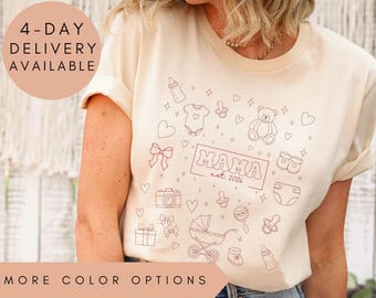Custom Mama Shirt, Personalized Mama Tee, Mama Est 2026 Shirt, Line Art Mom Gift, Motherhood Shirt, Mom Life TShirt, Mama Tshirt, Mama Shirt