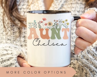Personalized Wildflowers Aunt Mug for Aunt Mug With Name, Custom Gift for Aunt Pregnancy Announcement Reveal to Aunt Mother's Day Gift