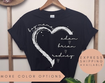 Custom Boy Mama Shirt With Names, Boy Mama Heart Shirt,Boy Mama Gift,Mom of Boys Shirt,Mom Life Shirt,Personalized Mother's Day Gift For Mom
