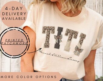 Custom Leopard t-shirt, Custom names shirt, Personalized Patchwork Tee, Leopard Print Patchwork Shirt, Patchwork Top, Leopard Gift Shirt