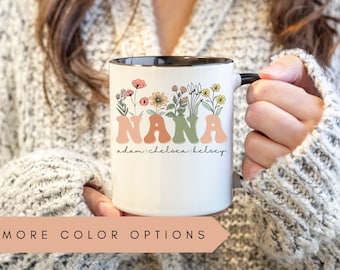 Nana Mug With Grandkids Names, Personalized Nana Wildflowers Mug,Grandkids Names Mug,Custom Grandma Coffee Mug,Mother's Day Gift,Nana Gift