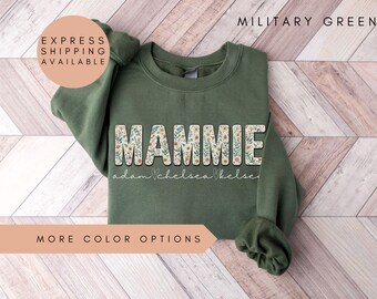 Mammie Sweatshirt With Names ,Personalized Mammie Flowers Sweater,Pregnancy Announcement,Custom Mom Sweater,Mothers Day Gift,Mammie Gift