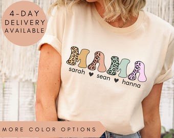 Custom Mama Shirt, Personalized Mama Tee, Leopard Print Mom Shirt, Mommy Gift, Mom Life Shirt, Mother's Day Gift, Mama T-Shirt, Custom Names