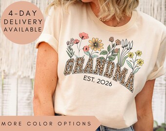 Flower Custom Grandma Shirt, Personalized Grandma Tee, Grandma Gift Shirt, Leopard Print Grandma Shirt, Grandmother T-Shirt, Grandma T Shirt