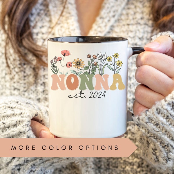 Nonna Mug, Personalized Nonna Wildflowers Mug,Nonna Est 2024,Pregnancy Announcement,New Nonna Mug,Mother's Day Nonna Gifts,Future Nonna gift