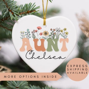 Personalized Wildflowers Aunt Ornament for Aunt Christmas Ornament With Name, Custom Gift for Aunt Pregnancy Announcement to Aunt Gifts
