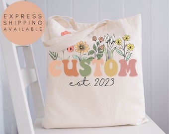 Custom Grandma Tote Bag, Personalized Nana Wildflowers Tote Bag, Grandma Est 2023, Pregnancy Announcement,New Grandma Tote Bag,Grandma gifts