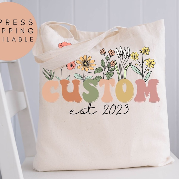 Custom Grandma Tote Bag, Personalized Nana Wildflowers Tote Bag, Grandma Est 2023, Pregnancy Announcement,New Grandma Tote Bag,Grandma gifts