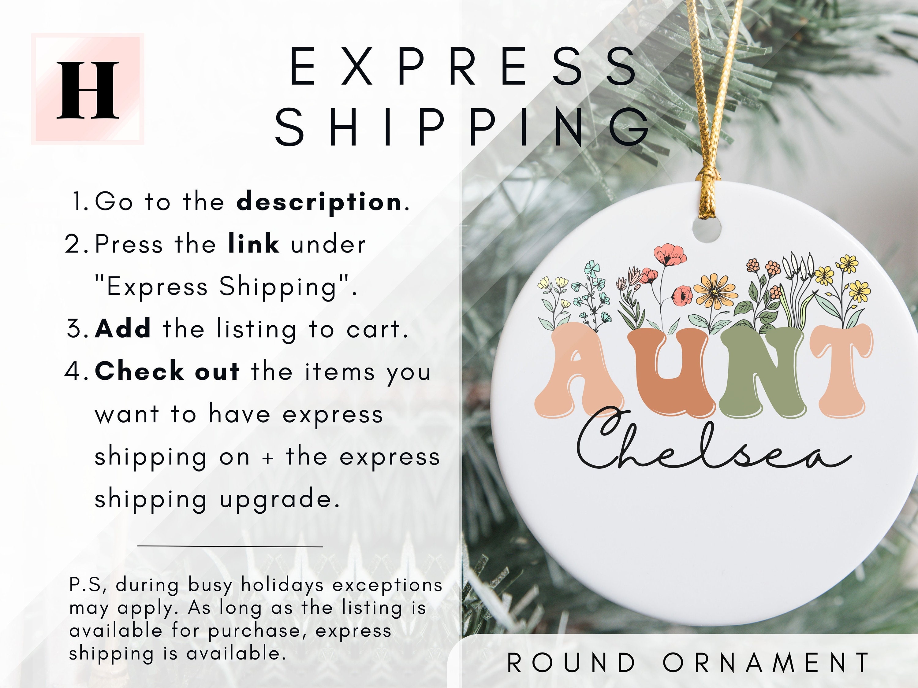 Personalized Wildflowers Aunt Ornament for Aunt Christmas Ornament With ...