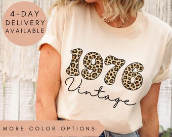 Vintage 1976 Vintage Leopard Shirt, 1976 Vintage Tee, 1976 Birthday Shirt, Vintage 1976 Leopard T-Shirt, 1976 Bold Print Tee