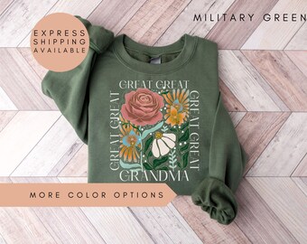Floral Great Grandma Sweatshirt, Custom Grandma Sweater, Personalized Grandma Shirt, Retro Flower Grandma Shirt, Grandma Birthday Shirt