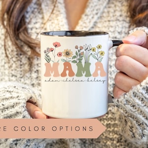 Mama Mug With Kids Names, Personalized Mama Wildflowers Mug, Mama Coffee Mug, Custom Mom Coffee Mug, Mother&#39;s Day Gift, Custom Mom Gift