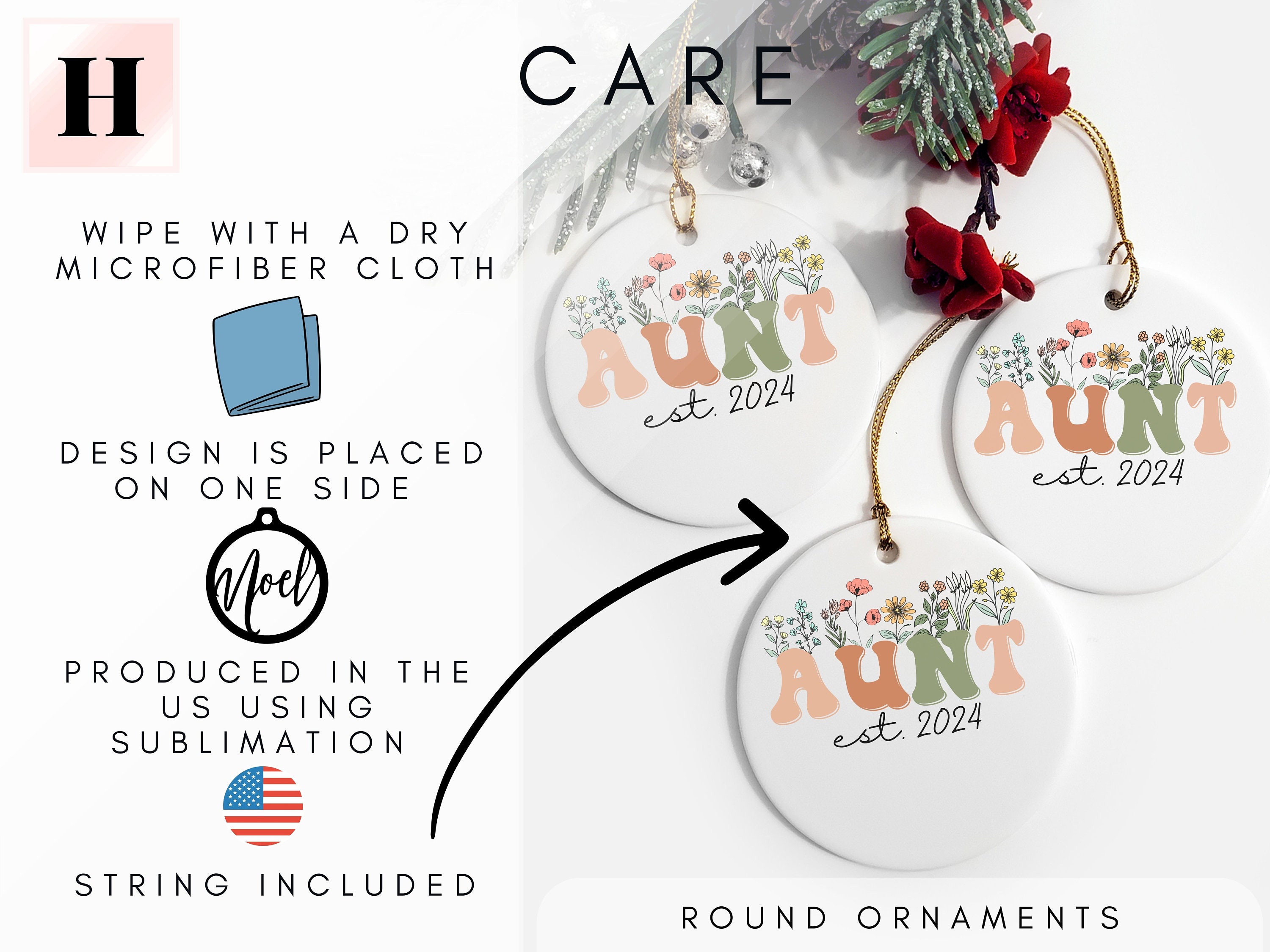 Personalized Wildflowers Aunt Christmas Ornament for New Aunt Ornament ...