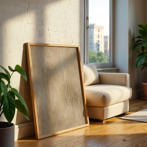 Lámina decorativa de pared Wabi Sabi con textura neutra y líneas verticales abstractas en color beige, ideal para una decoración minimalista japonesa.