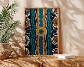 オーストラリア先住民のドット絵アートプリント、複雑な模様と伝統的な