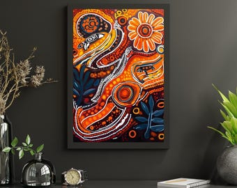 オーストラリア先住民のドット絵アートプリント、複雑な模様と伝統的な