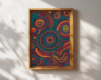 オーストラリア先住民のドット絵アートプリント、複雑な模様と伝統的な