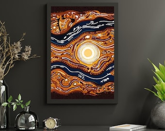 Aboriginal Dreamtime Digital Art Print | Indigenous-Inspired Wall Décor | Downloadable Landscape Printable | Earth Tones | 2 x PNG Files