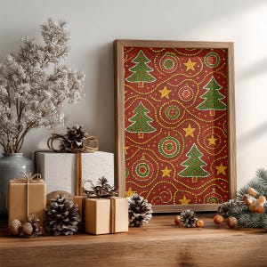 Digital Aboriginal Christmas Art Print Pine Tree Dot Painting Indigenous Christmas Art Printable Native Holiday Print Festive Xmas Decor