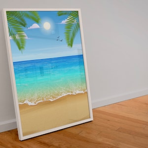 Beach Print | Beach House Décor | Relaxing Beachscape | Modern Wall Art | Gift For Beach Lovers | Relaxing Tropical Coastal Landscape Décor