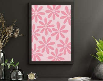 Pink Retro Daisy Print | Pastel Flower Wall Art | 70s Groovy Floral Pattern | Pink Aesthetic Room Decor | Cute Retro Kids Room Art Download