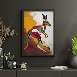Abstract Kangaroo Wall Art Digital Download | Australian Animal Painting | Colorful Wildlife Printable Aboriginal Print Indigenous Wall Art
