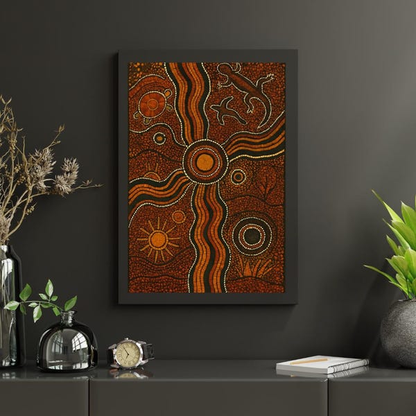 Aboriginal Art Print 16x24 | Indigenous Dot Art Painting | Earth Tone Abstract Australia Inspired Artwork | Fine Art Poster