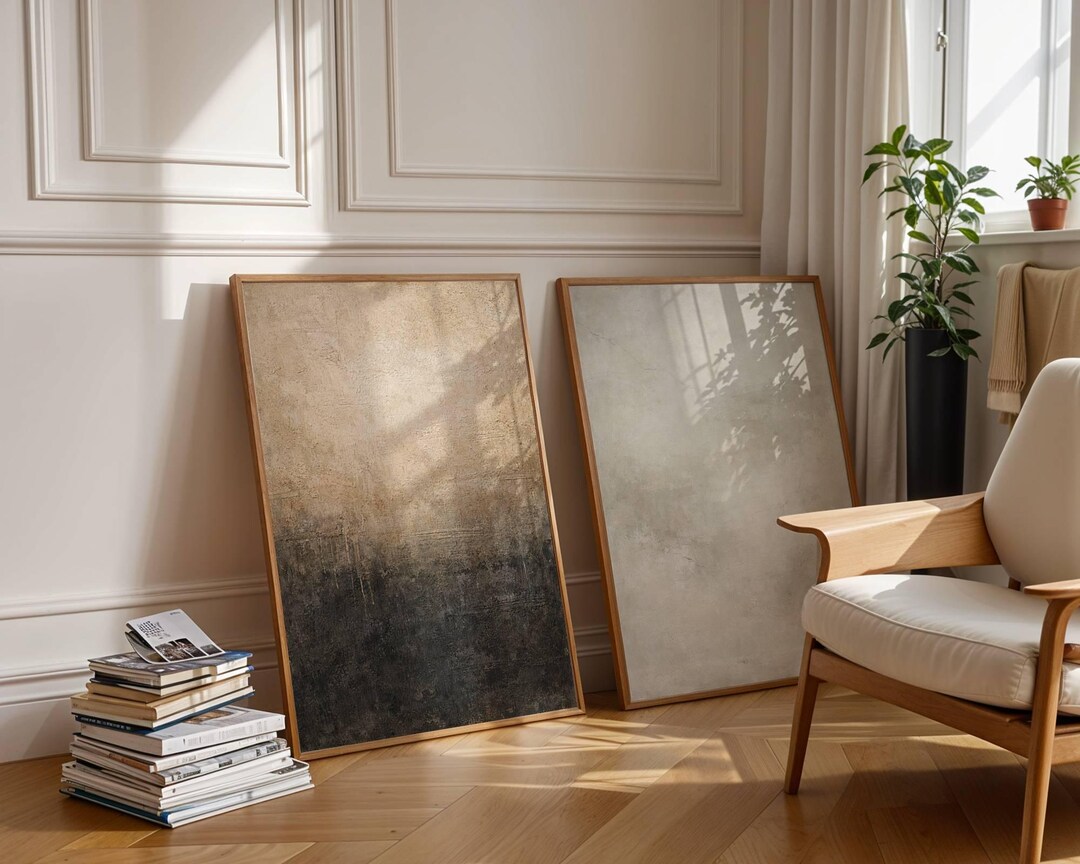 Set of 2 Wabi Sabi Abstract Prints, Textured Beige Earth Tone Wall Art ...