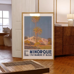 Vintage Retro Travel Poster | Minorque L'ile Blanche et Bleue Wall Print | Classic Menorca Promotion | Balearics Spain Mediterranean Art