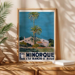 L'ile Blanche et Bleue Menorca Travel Poster, Vintage Art Print, Mid-Century Spanish Art, Iconic Mediterranean Wall Art