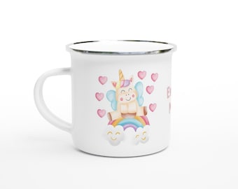 Personalized Unicorn Kids Enamel Mug | Custom Name | Magical Children's Drinkware | Cute Childs Hot Chocolate Cup | Perfect Gift Idea