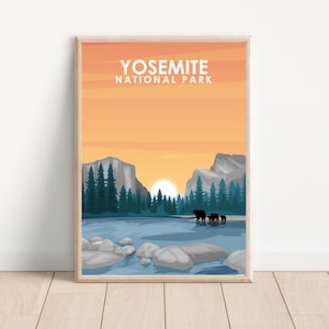 Impresión del Parque Nacional Yosemite / Cartel de viaje de El Capitán California / Naturaleza icónica Famoso monumento / Decoración de arte de pared minimalista Regalo único