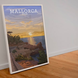 Mallorca Travel Print Spain Poster Majorca Balearic Islands Mediterranean Vintage Retro Spanish Sunset Picture Unique Wall Art Décor Gift
