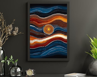Aboriginal Dot Art Print: Sunburst Boho Wall Decor (Digital Download, 2 PNGs