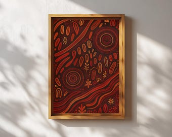 Aboriginal Inspired Wall Art Printable Abstract Tribal Boho Décor with Modern Pattern of Concentric Rings Flowing Lines for that Earthy Feel