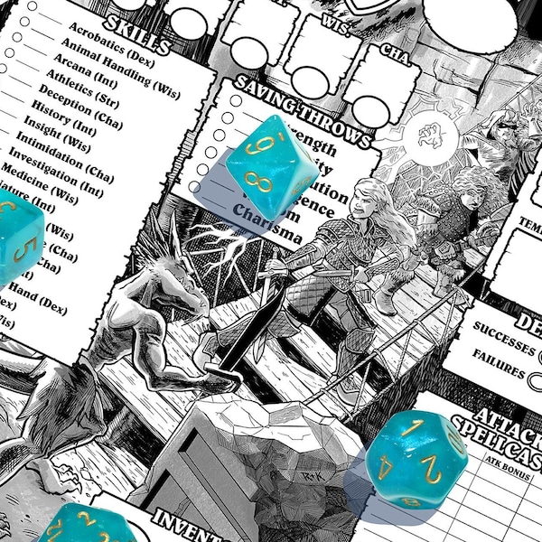 Kobold D&D 5e Character Sheet met een vechter, dwerg en tovenaar/druïde - Dungeons and Dragons