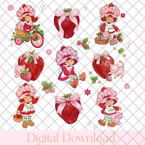 Diseño de patrón PNG SVG de Strawberry Shortcake, dibujo animado de Berry Sweet Girl, lazos coquetos, personaje de fresa de dibujos animados de los 80 PNG