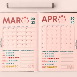 Period Tracker Printable Digital Period Journal Year Cycle Calendar PDF