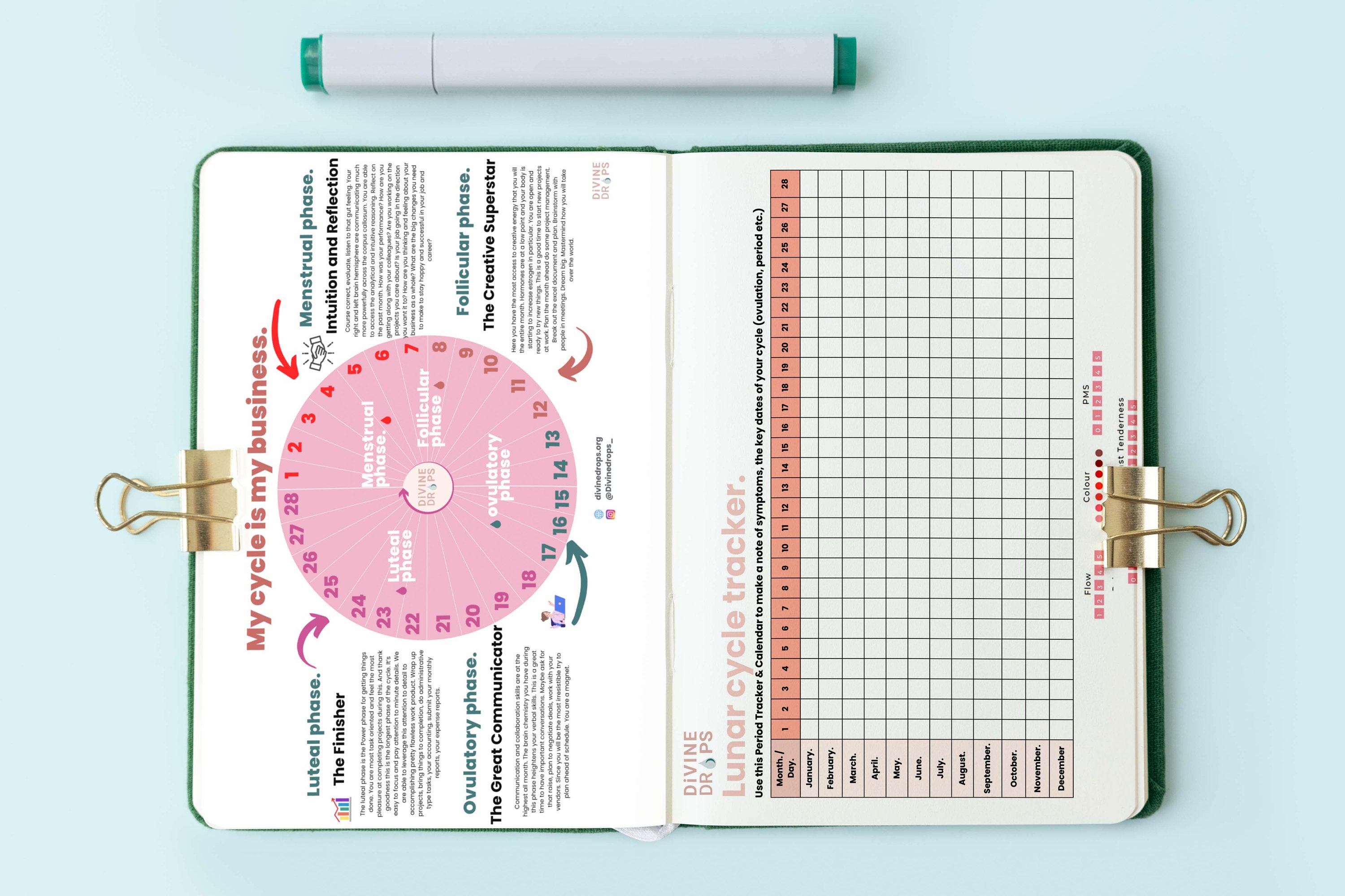 Period Tracker Printable Digital Period Journal Year Cycle Calendar PDF