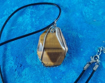 TIGER EYE PENDANT Necklace Wire Wrapped Reiki Blessed Money Gemstone Prosperity Healing Root Chakra Crystal Activation Gems Saturn Planet