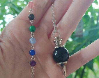 Black Obsidian Chakra Pendulum for AURA Cleansing INTUITIVE Divination Grounding Protection Chakra Crystal Set Healing Altar Tool Kit